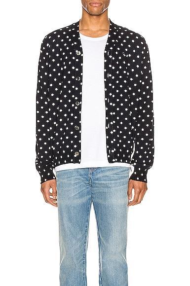 COMME des GARCONS PLAY Dot Print Wool Cardigan with Black Emblem in Black,Polka Dots Product Image