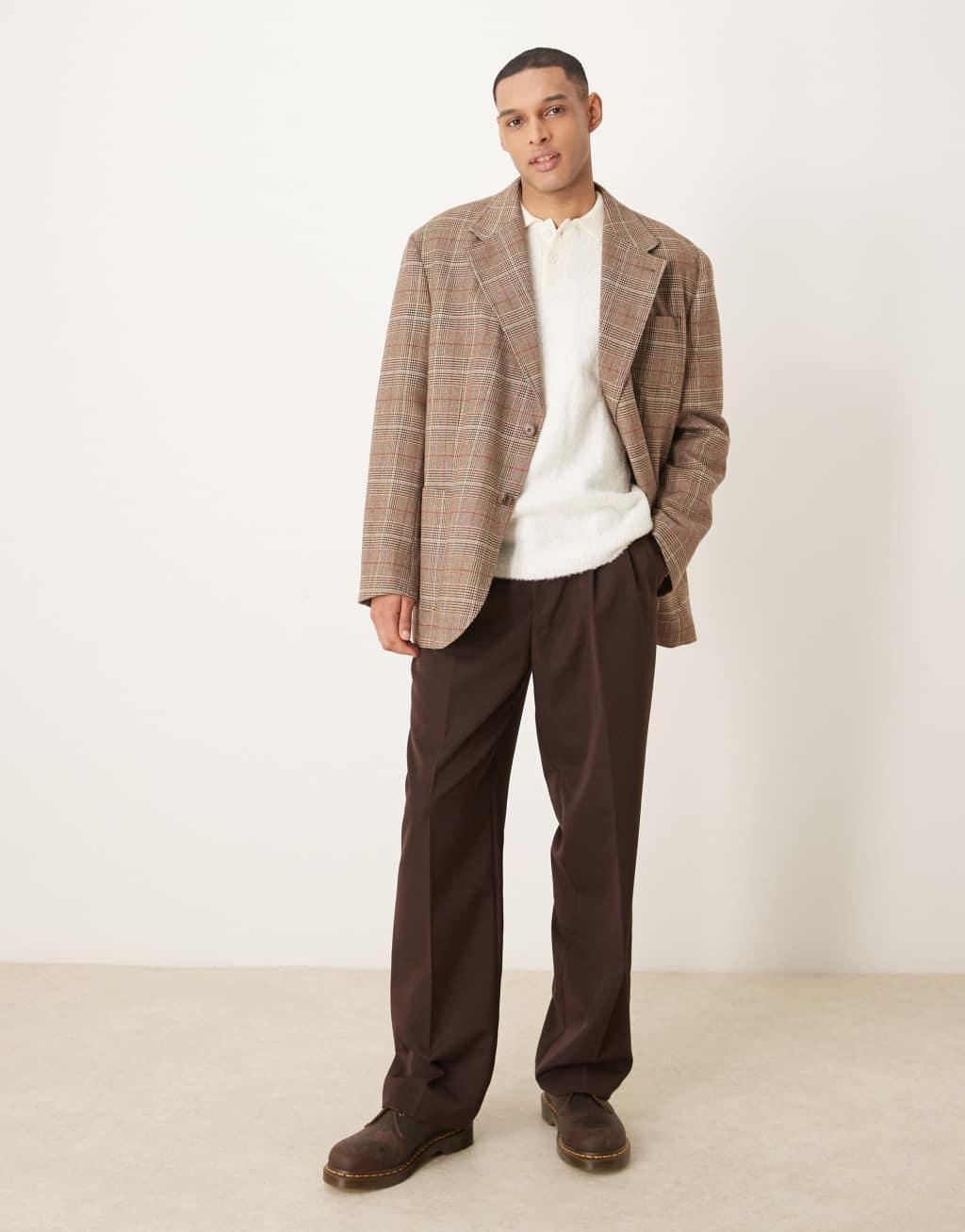 ASOS DESIGN slouchy oversized blazer in brown plaid Product Image