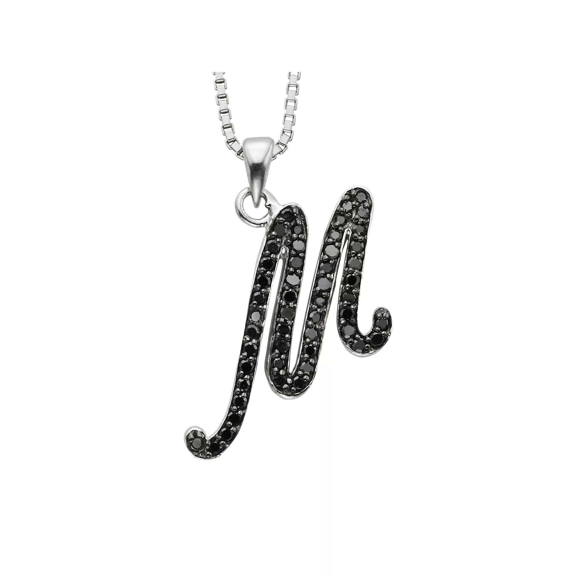 Jewelexcess Sterling Silver 1/4-ct. T.W. Black Diamond Initial Pendant, Women's, Size: 18", Q Product Image