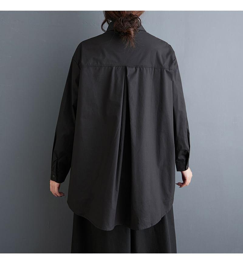 Long-Sleeve Denim Patchwork Shirt Product Image