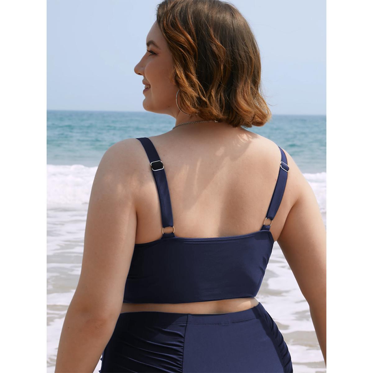 Plus Size Adjustable Straps Crisscross Bikini Top Women's Swimwear Indigo Beach Cross straps High stretch Skinny V-neck Curve Swim Tops BloomChic 22-24/3X Product Image