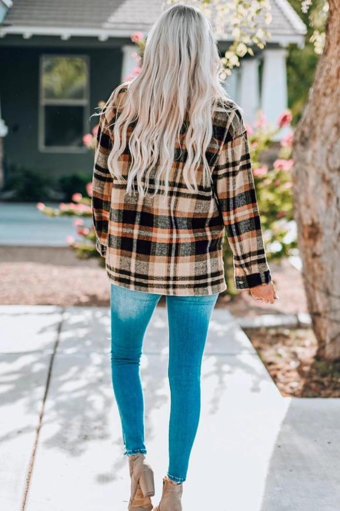 Plaid Print Pocketed Shacket Product Image