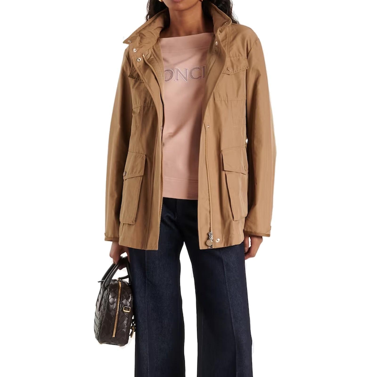 MONCLER Logo Patch High Neck Jacket In Brown Product Image