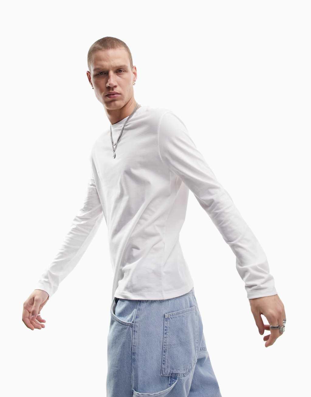 ASOS DESIGN essential long sleeve crew neck T-shirt in white Product Image