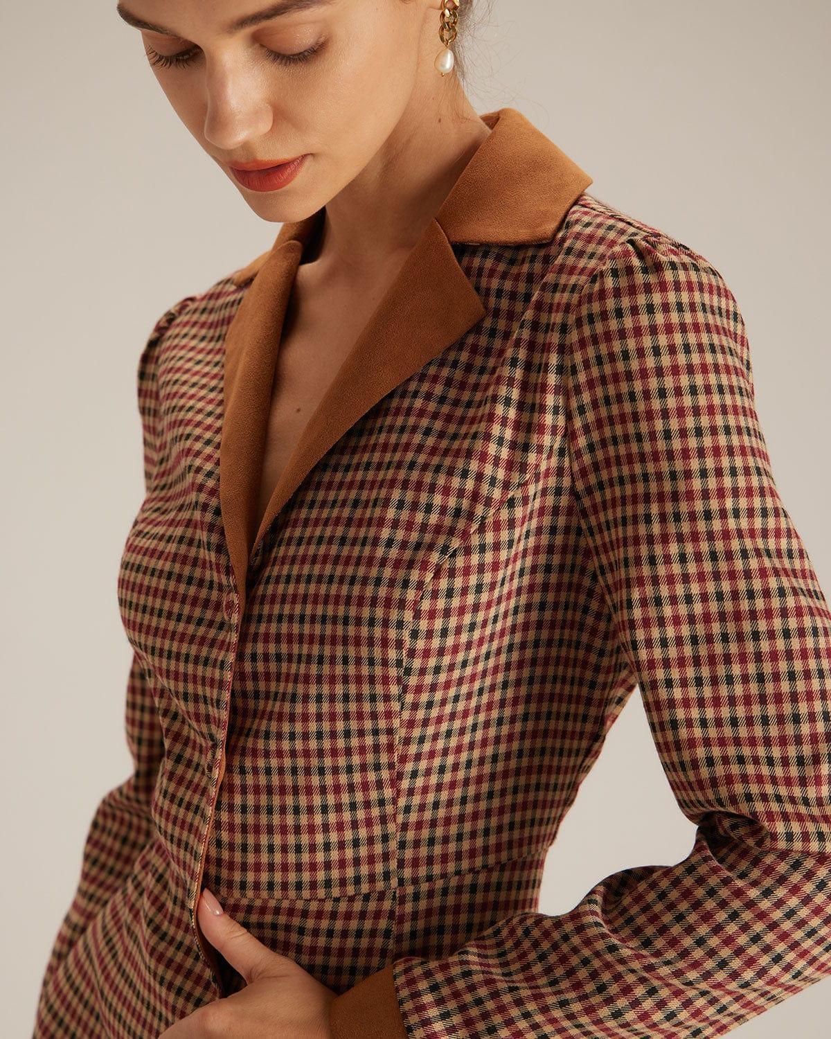 The Brown Plaid Spliced Suede Mini Dress Product Image