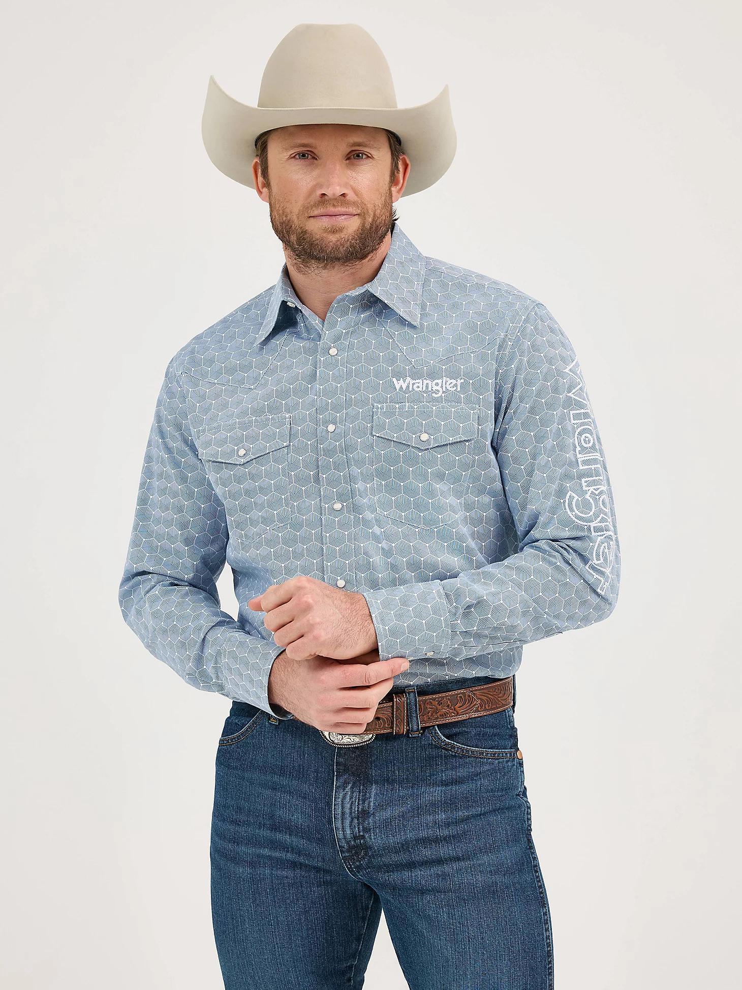 Men's Wrangler® Logo Long Sleeve Western Snap Shirt | Men's SHIRTS | Wrangler® Product Image