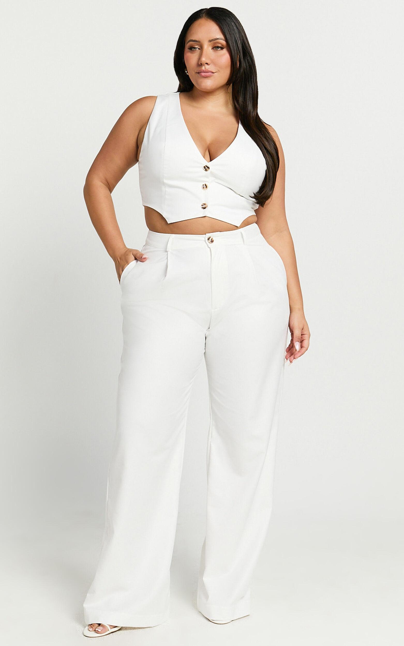 Izara Vest - V Neck Button Up Cropped Vest in Warm White Product Image