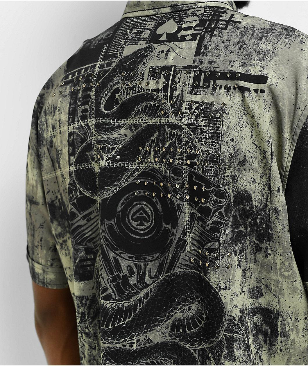Affliction Motorway Chaos Charcoal Wash Short Sleeve Button Up Shirt Product Image