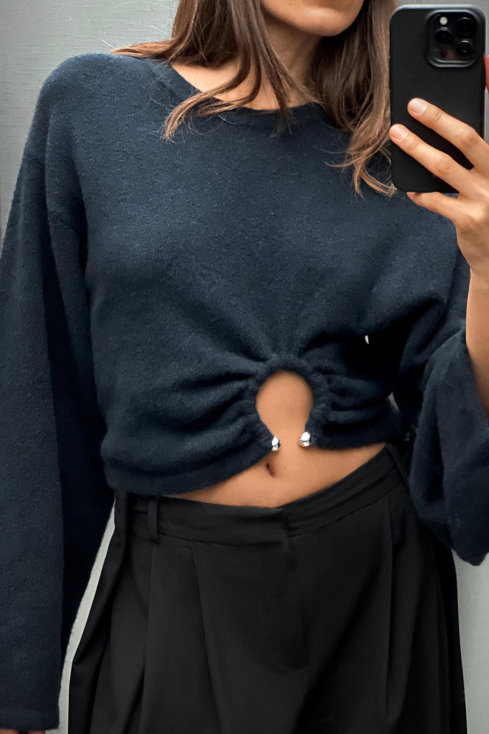 KNIT SWEATER WITH METALLIC APPLIQUÉ Product Image