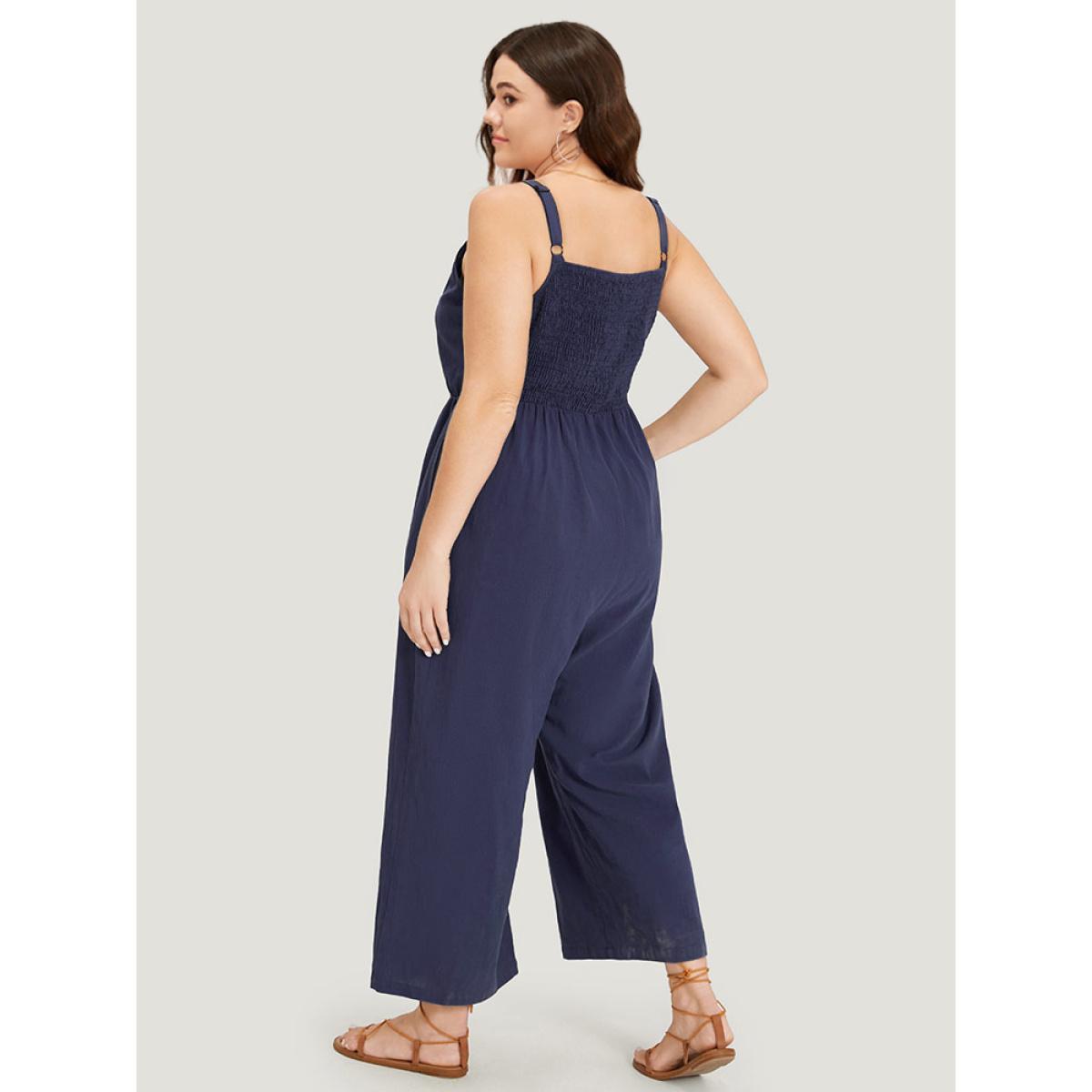 Plus Size Indigo Plain Pocket Elastic Waist Ties Cami Jumpsuit Women Casual Sleeveless Spaghetti Strap Dailywear Loose Jumpsuits BloomChic 14-16/1X Product Image