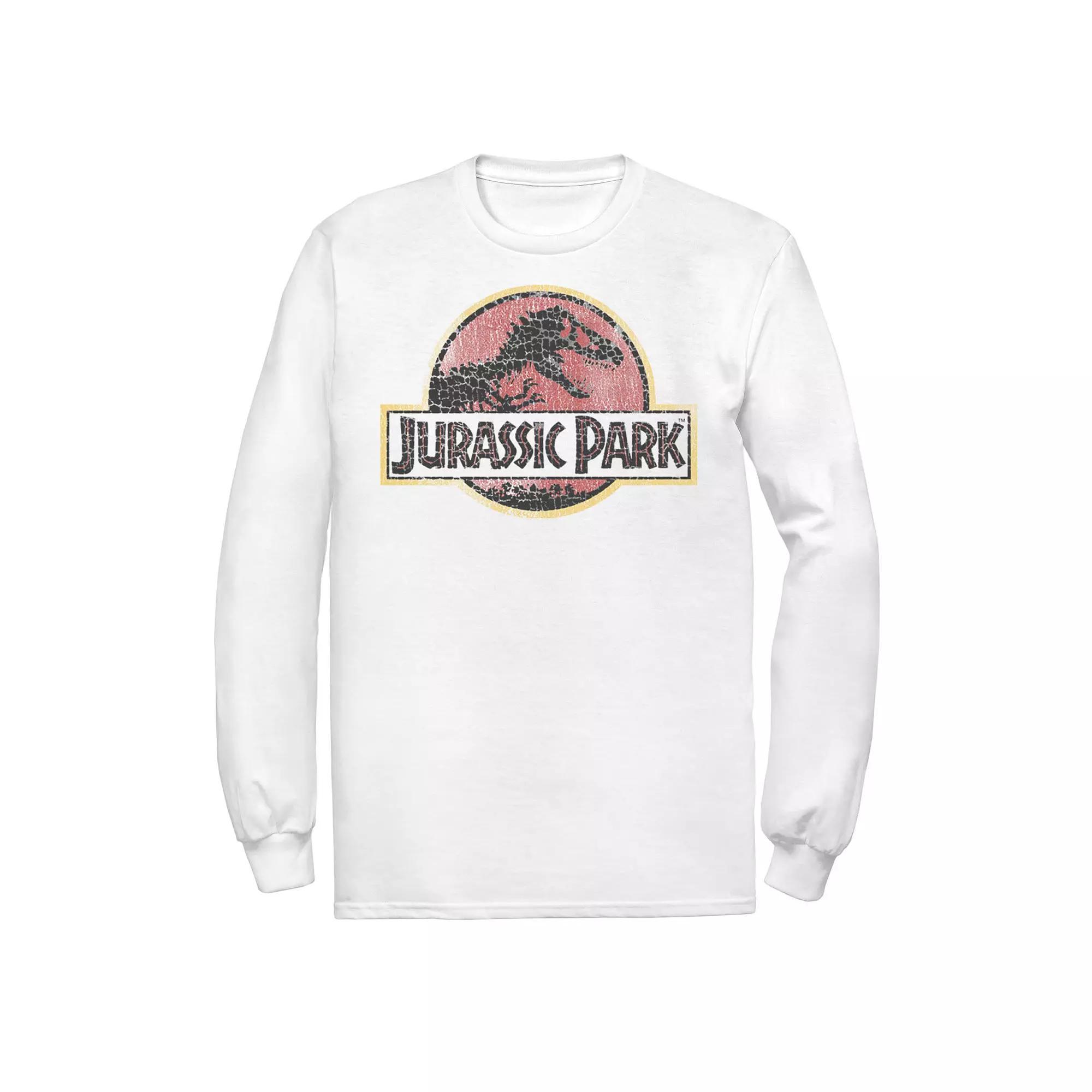 Men's Jurassic Park Cracked Vintage Logo Tee, Size: Small, White Product Image