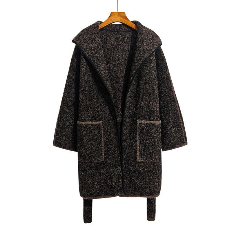 Hooded Contrast Trim Belted Open Front Coat Product Image