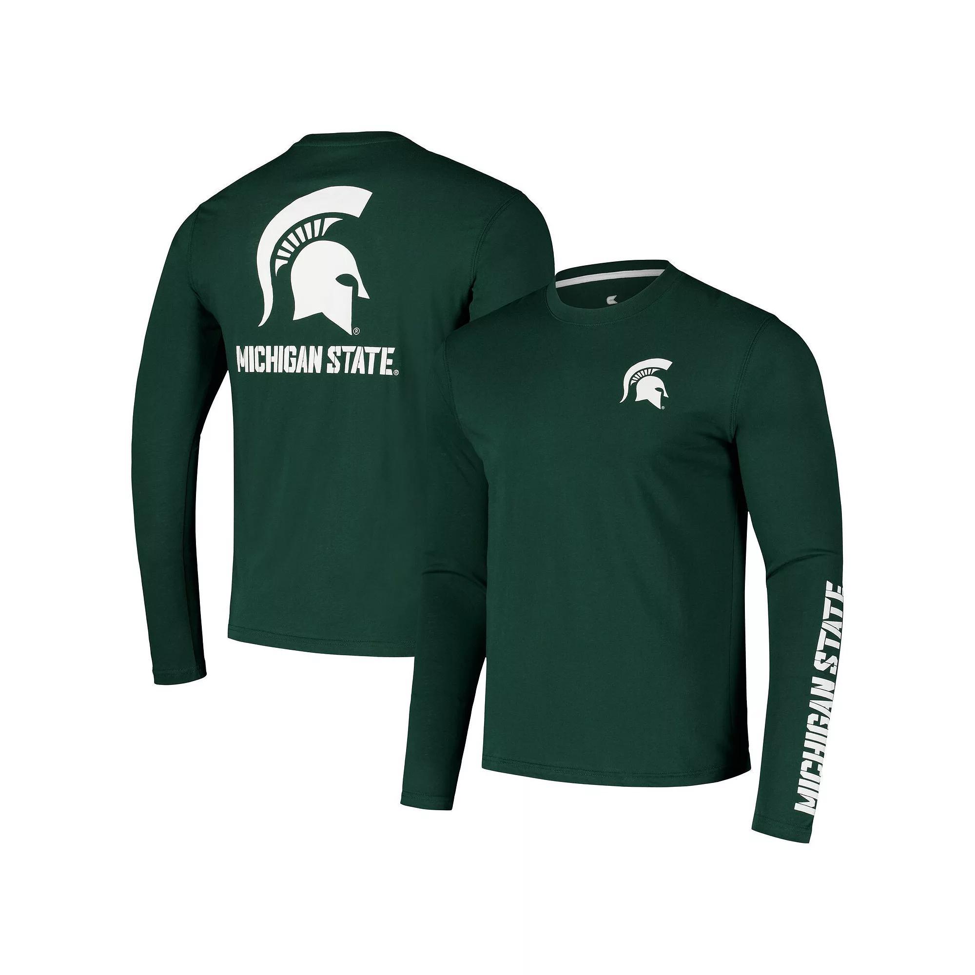 Mens Colosseum Michigan State Spartans Logo Lockup 3-Hit Active Blend Long Sleeve T-Shirt Product Image