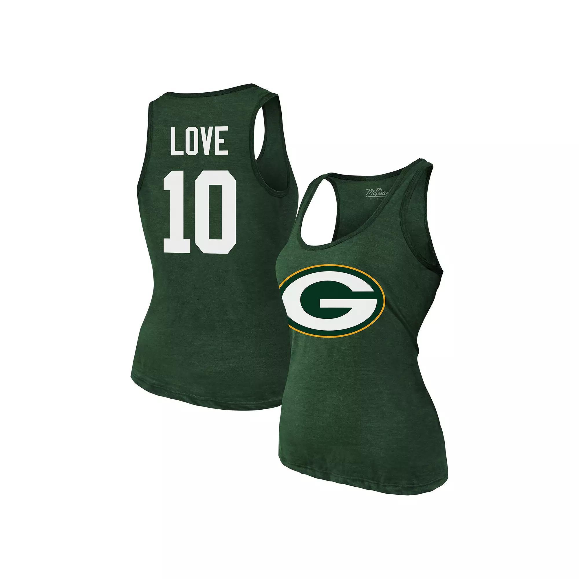 Women's Majestic Threads Jordan Love Green Green Bay Packers Name & Number Tri-Blend Tank Top, Size: XL Product Image