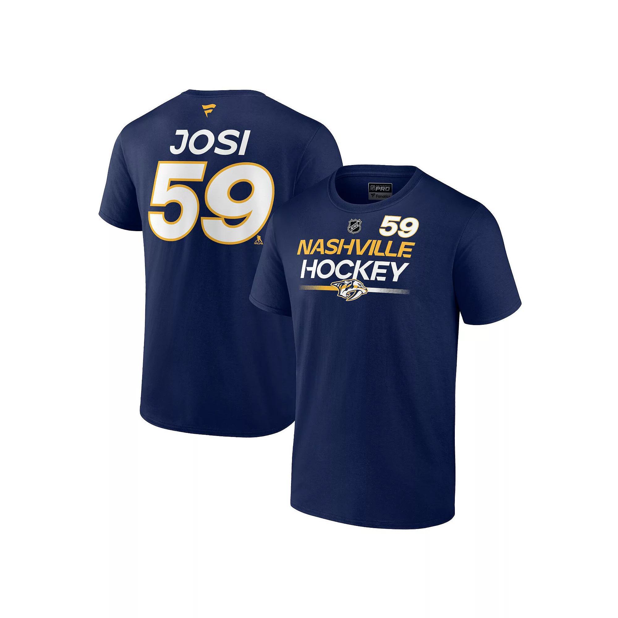 Men's Fanatics Branded Roman Josi Navy Nashville Predators Authentic Pro Prime Name & Number T-Shirt, Size: Large, Pdt Blue Product Image