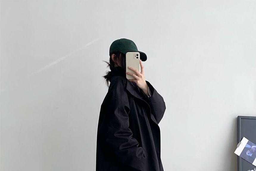 Lapel Collar Plain Puffer Long Coat Product Image