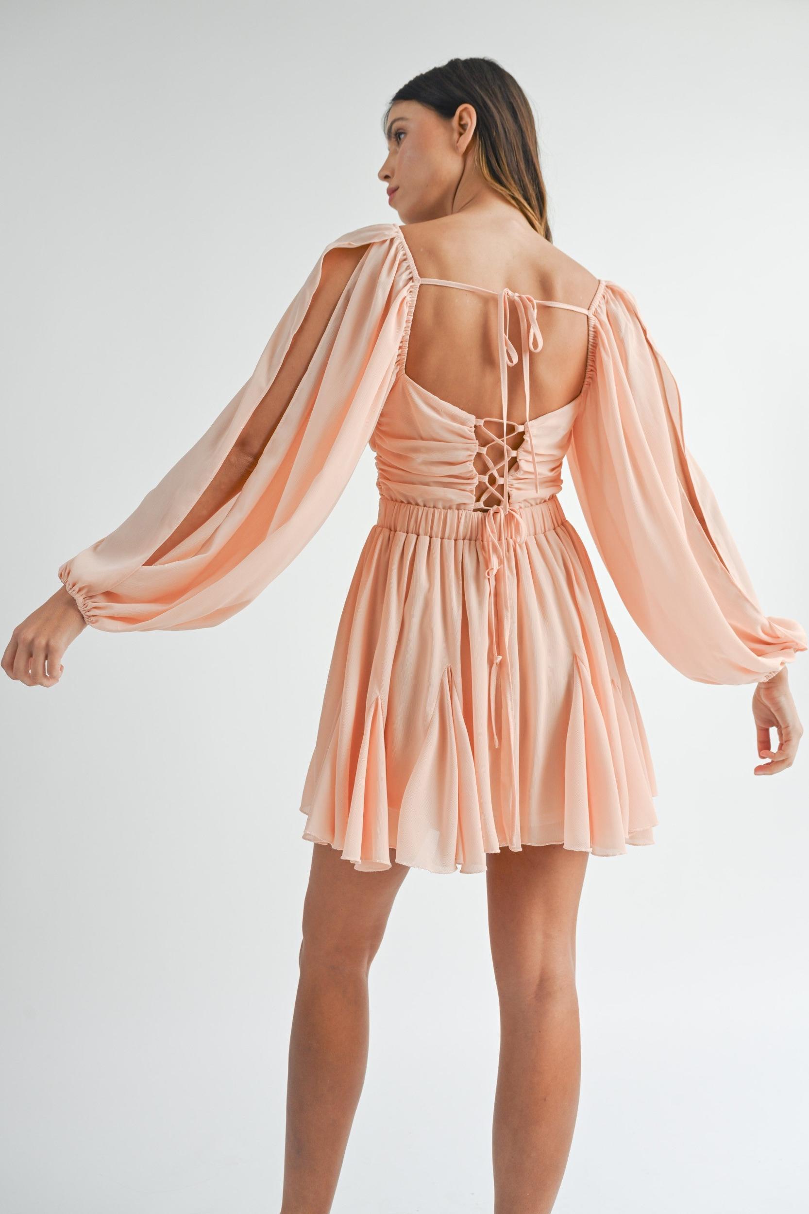 Back Lace Up Ruffle Mini Dress Product Image