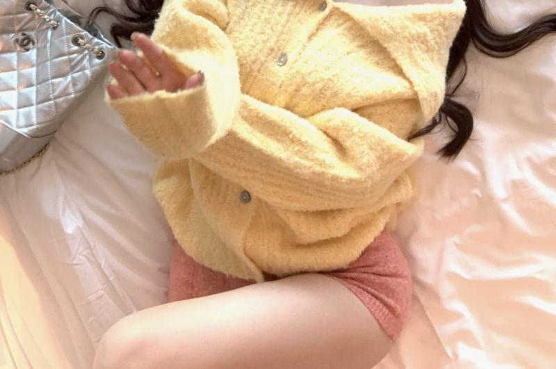 Collar Plain Cardigan / High Waist Hot Pants Product Image
