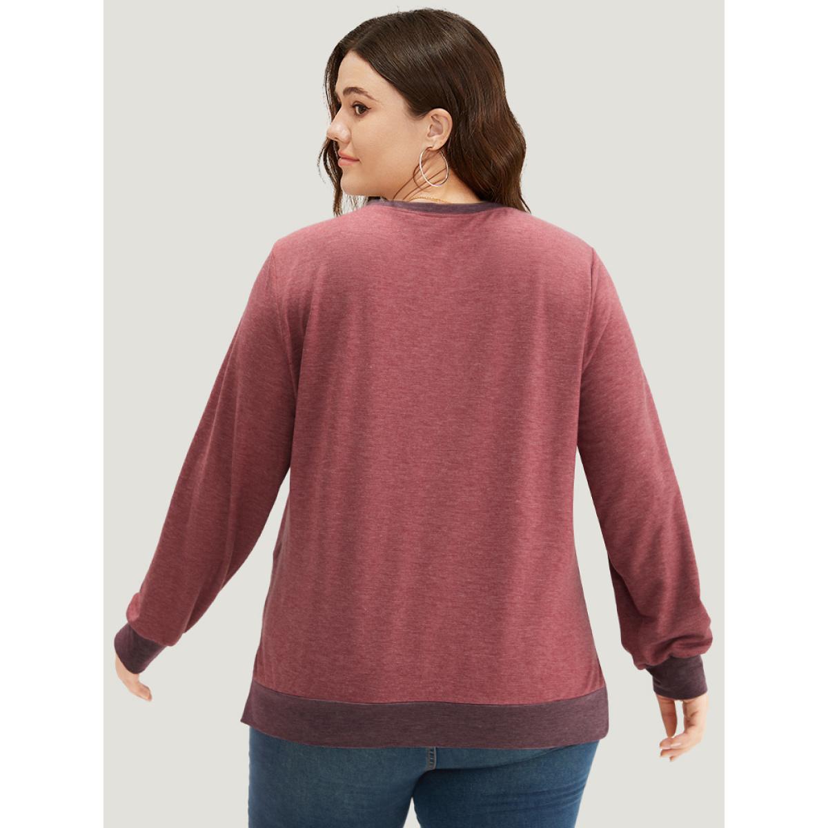 Plus Size Two Tone Split Side Sweatshirt Women Russet Casual Elastic cuffs Round Neck Dailywear Sweatshirts BloomChic 26/4X Product Image