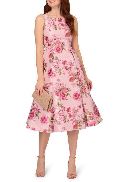 Adrianna Papell Jacquard Flared Dress (Blush Multi) Women's Dress Product Image