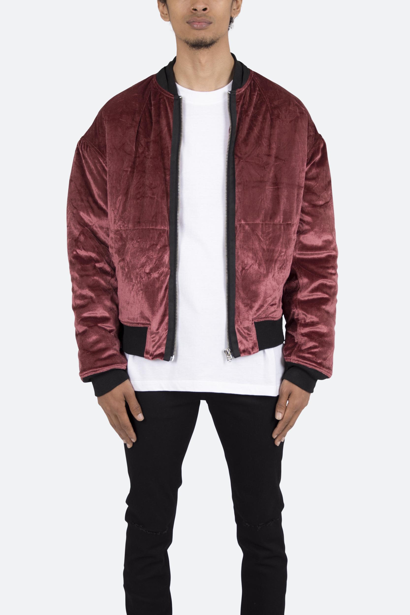Velour Bomber Jacket - Burgundy Product Image