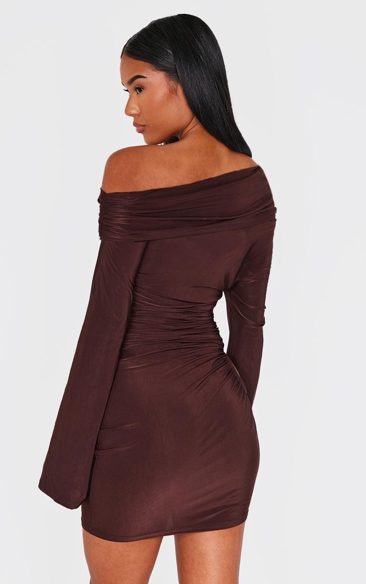 Chocolate Double Slinky Asymmetric Cut Out Mini Dress Product Image