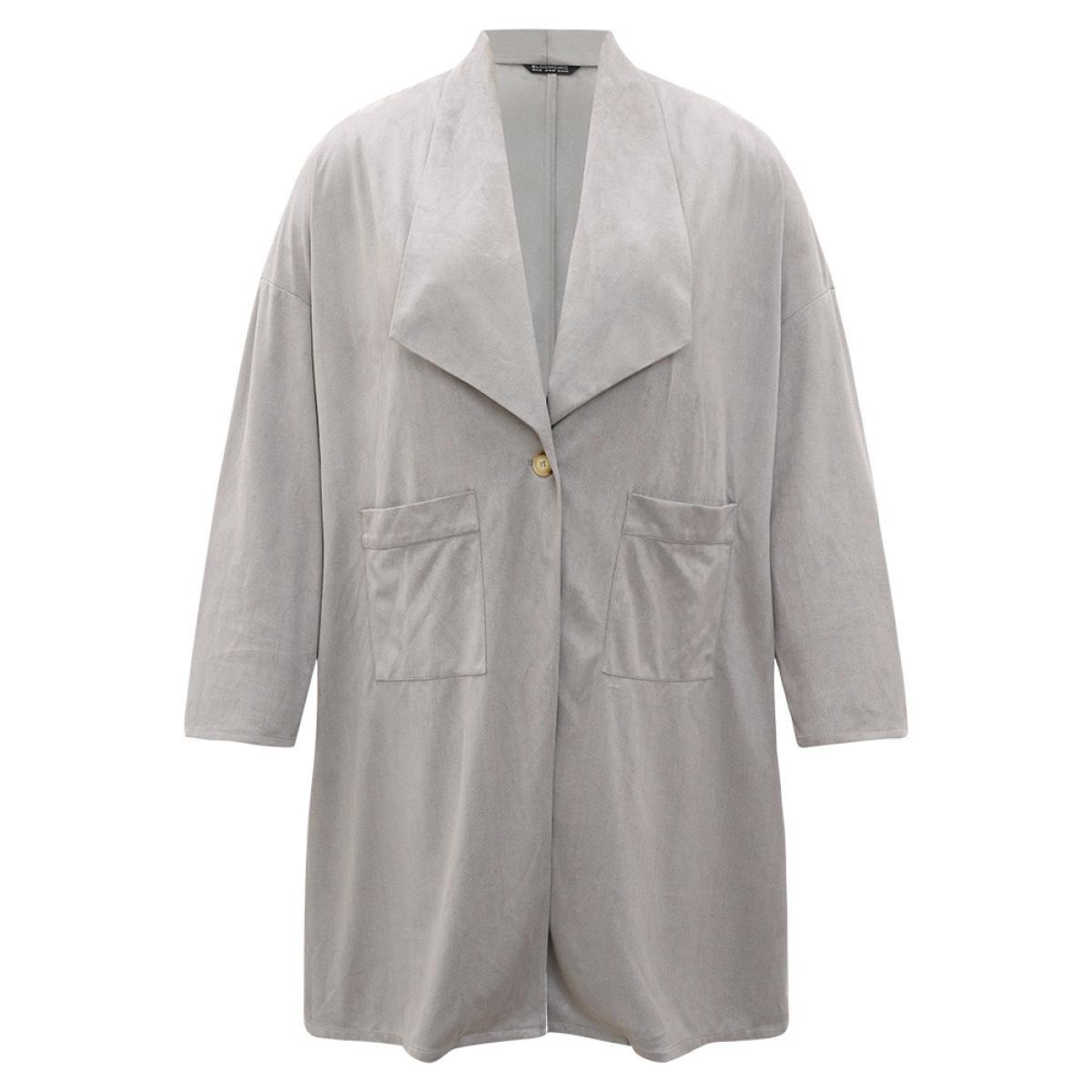 Plus Size Solid Lapel Collar Patched Pocket Faux Suede Coat Women DarkGray Casual Plain Ladies Dailywear Winter Coats BloomChic 26/4X Product Image