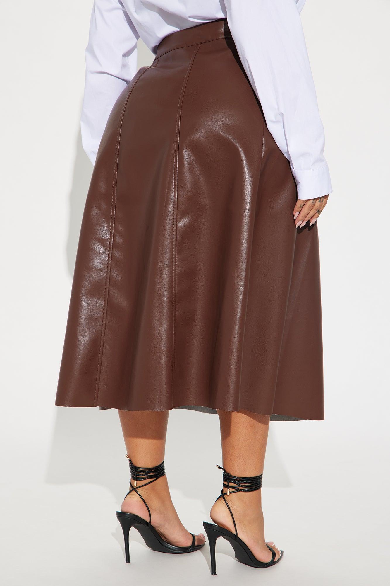 Don't Forget Faux Leather Midi Skirt - Brown Product Image