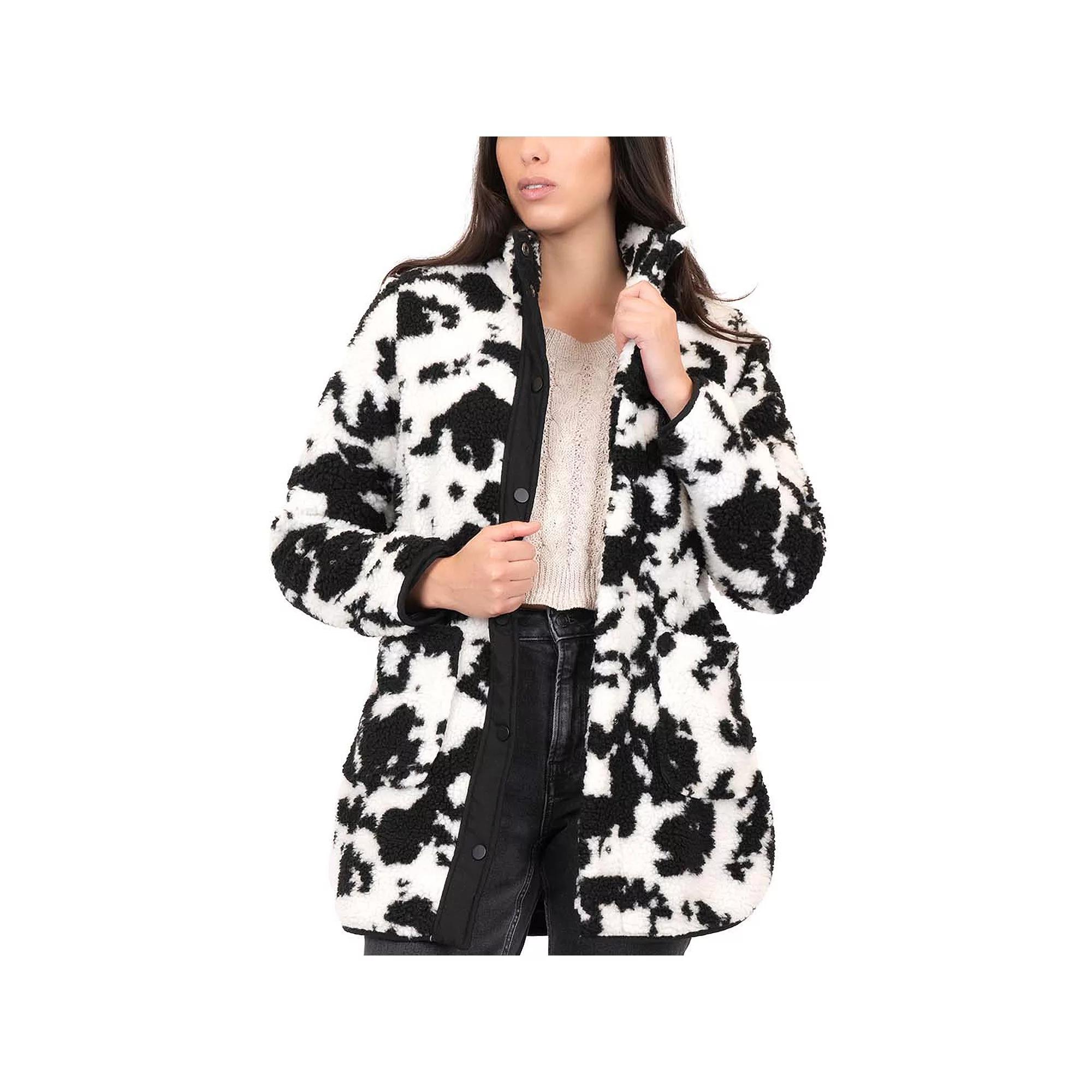 Junior's Coffee Shop Faux Sherpa Anorak Coat, Women's, Size: Medium, Black White Product Image