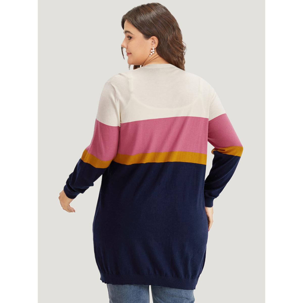 Plus Size Supersoft Essentials Contrast Open Front Tunic Cardigan Multicolor Women Casual Loose Long Sleeve Dailywear Cardigans BloomChic 30/6X Product Image
