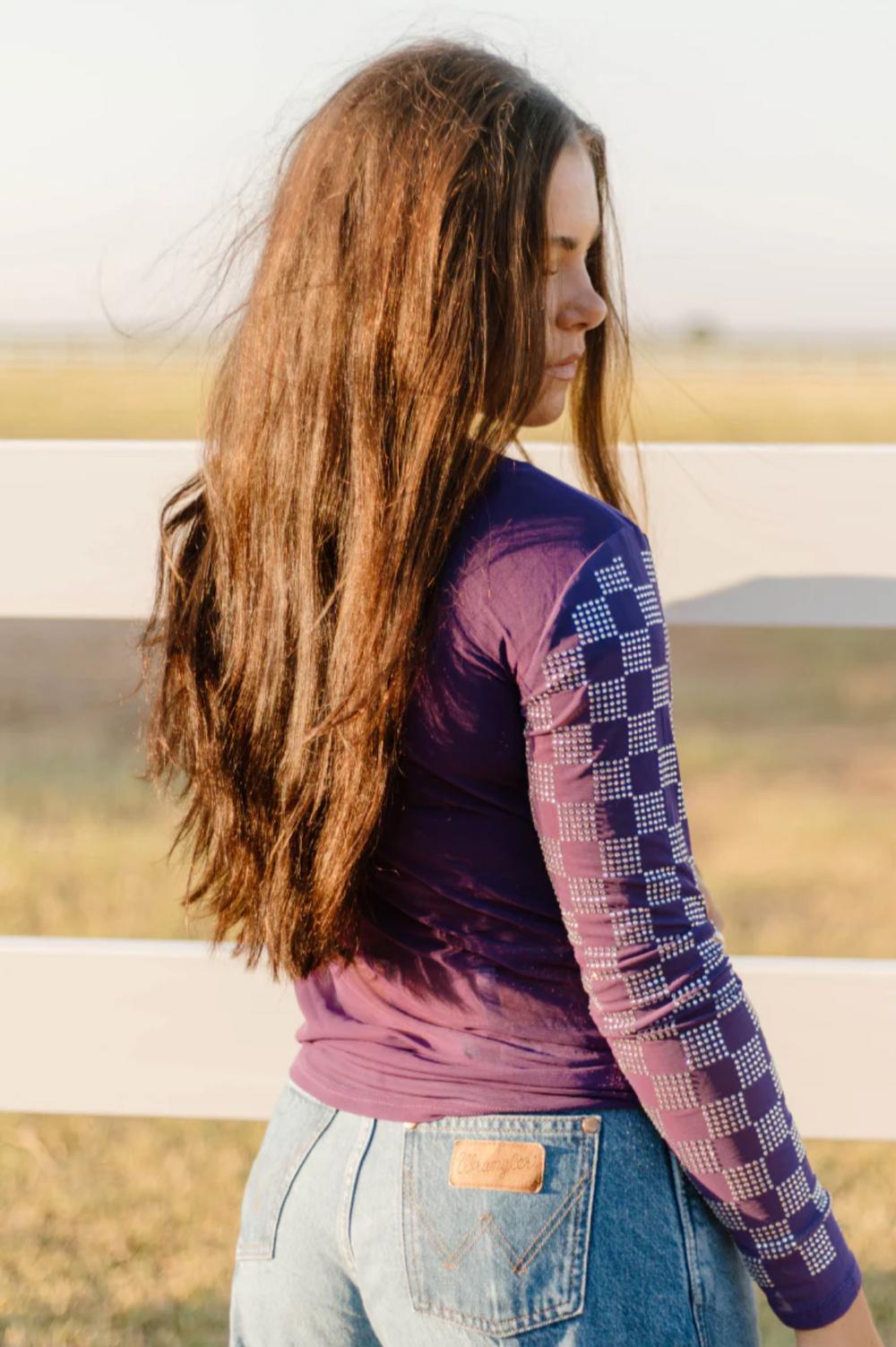 Sterling Kreek Checked In Purple Mesh Top Product Image