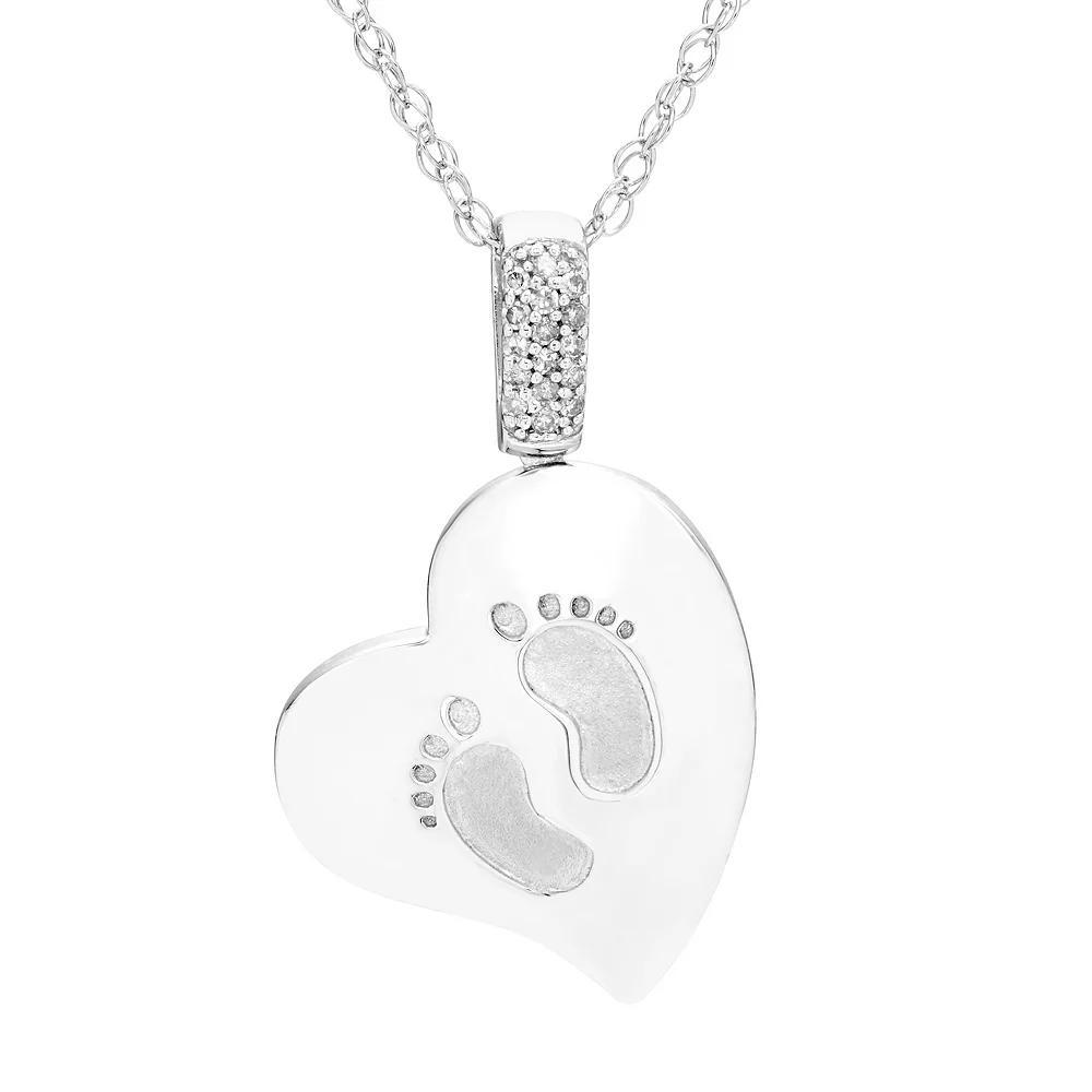Boston Bay Diamonds Sterling Silver Diamond Accent Heart Footprint Mother's Pendant Necklace, Women's, Size: 18" Product Image