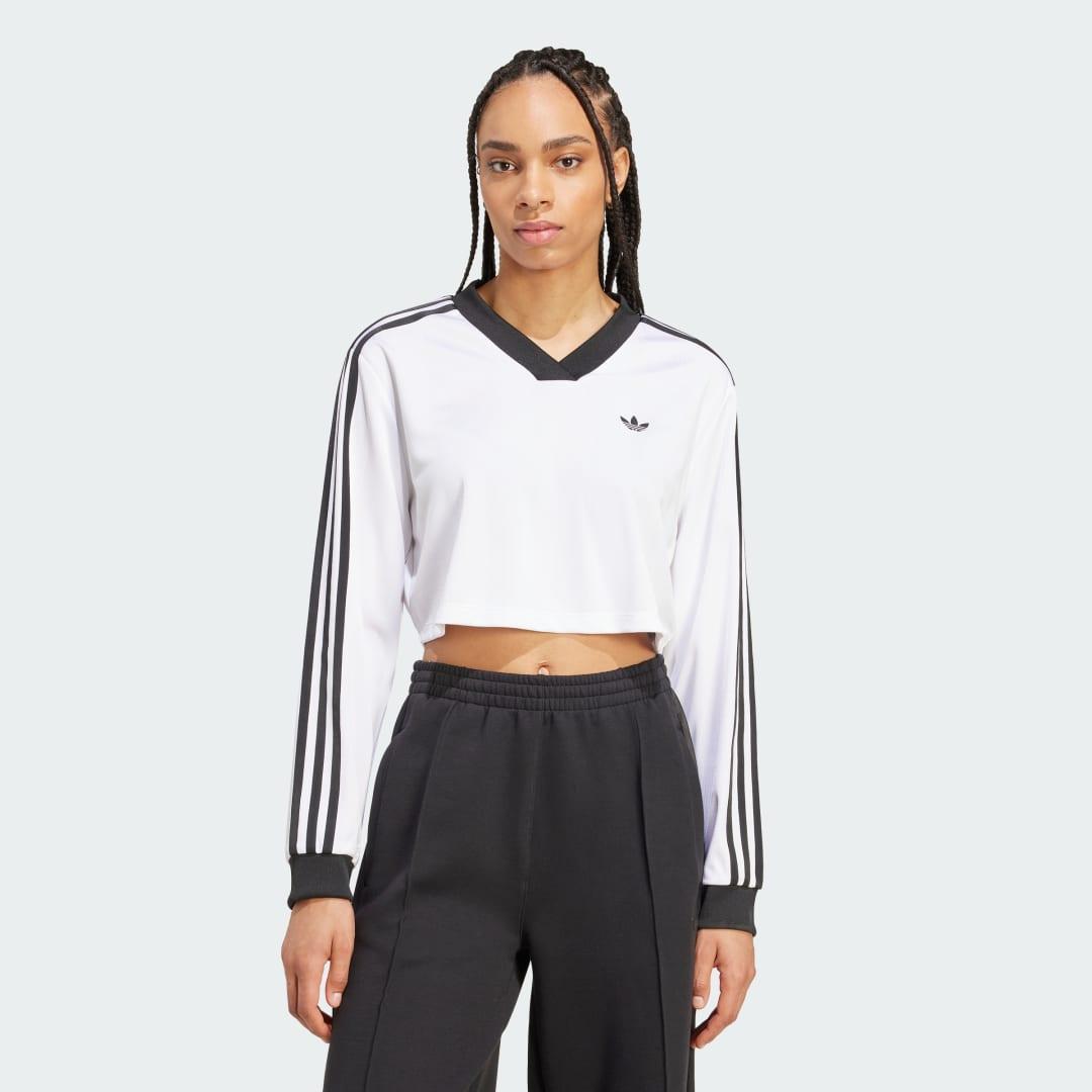 adidas Adicolor Soccer Jacquard Crop Long-Sleeve Top Ash Blue S Womens Product Image