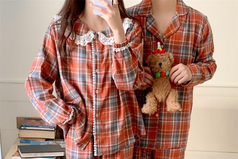 Couple Matching Plaid Pajama Set Product Image