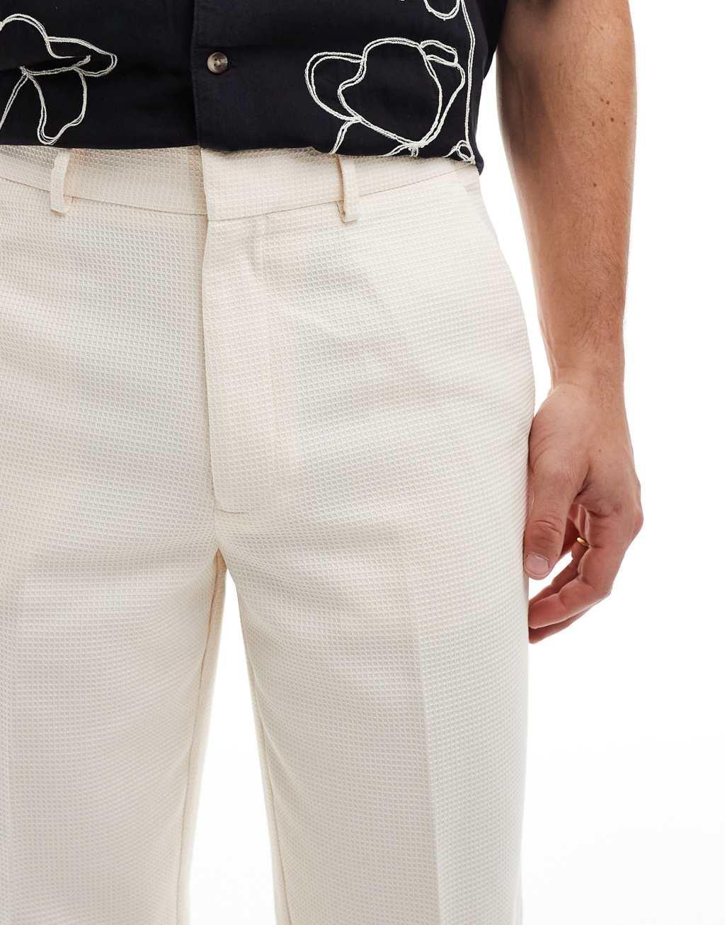 ASOS DESIGN smart straight leg textured pants in stone Product Image