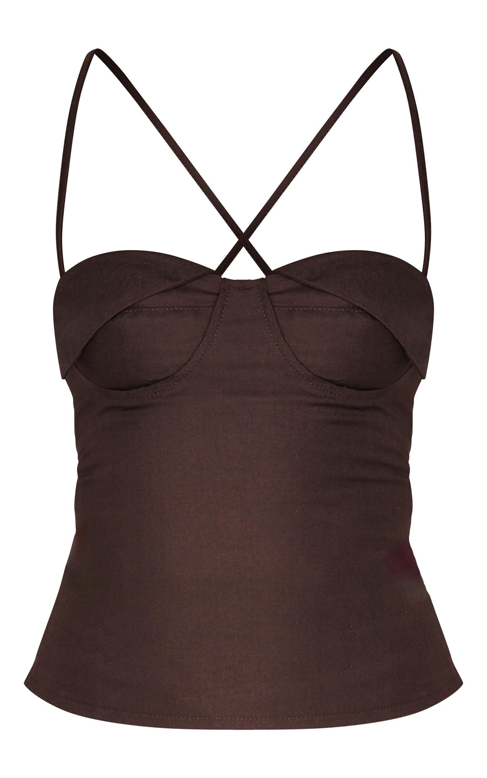 Chocolate Woven Bust Detail Cross Strap Long Top Product Image