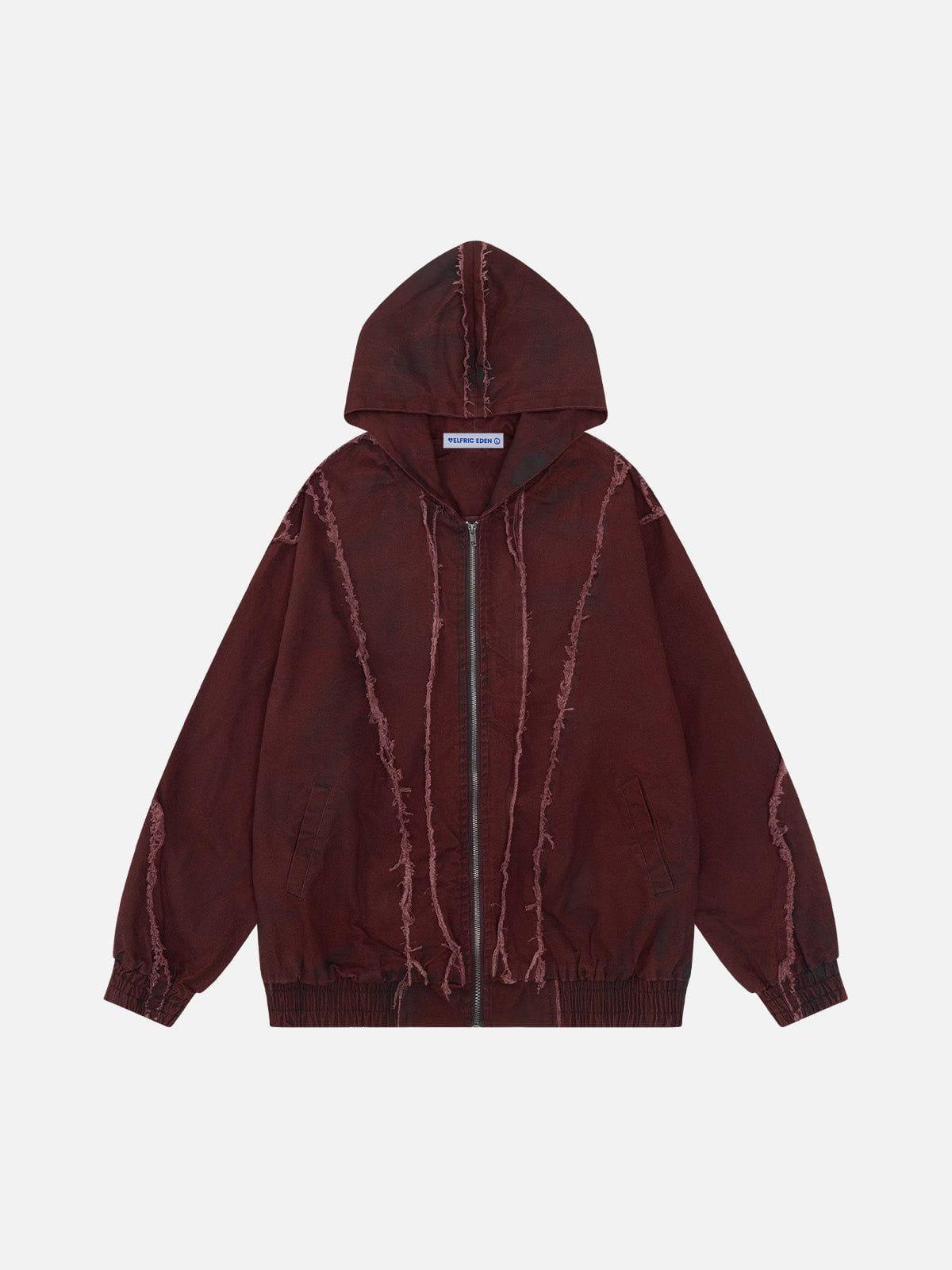Aelfric Eden Dirt Color Fringe Zip Up Hoodie Product Image