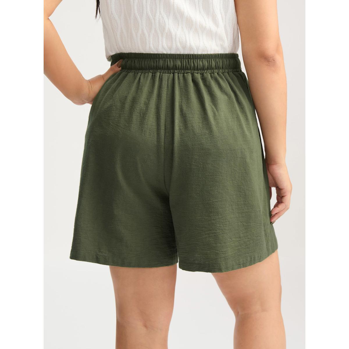 Plus Size Cotton Drawstring Waist Straight-Leg Shorts Women ArmyGreen Resort Drawstring Straight Leg Vacation Shorts BloomChic 14-16/1X Product Image