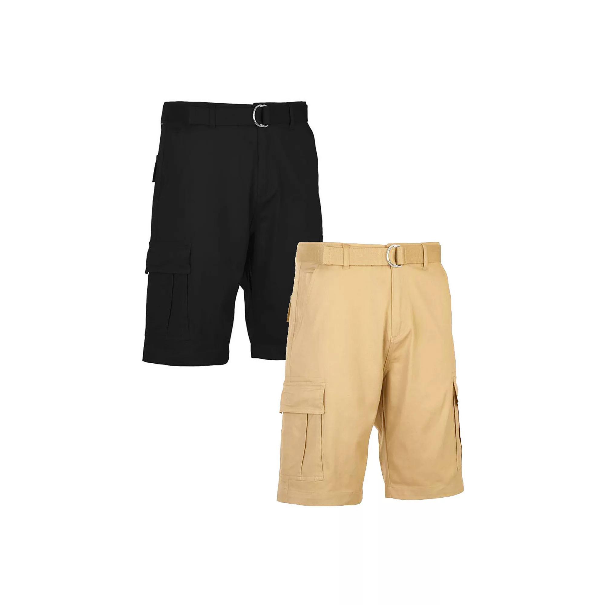 Men's Blu Rock 11.5" Men's Slim Fit Stretch Belted Cargo Shorts 2-Pack, Size: 30, Black Khaki Product Image