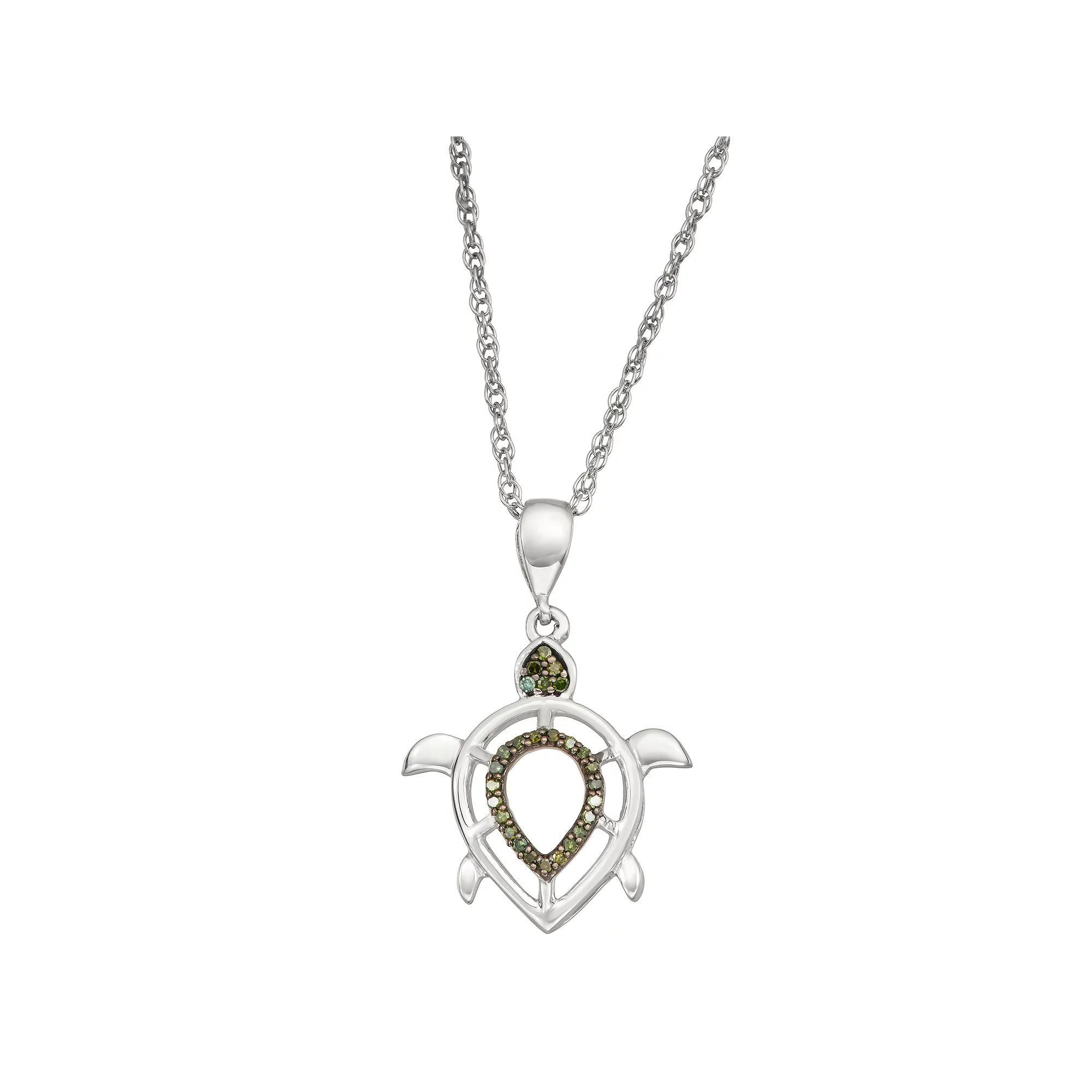 Jewelexcess Sterling Silver 1/10 Carat T.W. Green Diamond Turtle Pendant Necklace, Women's, Size: 18", Silver Tone Product Image