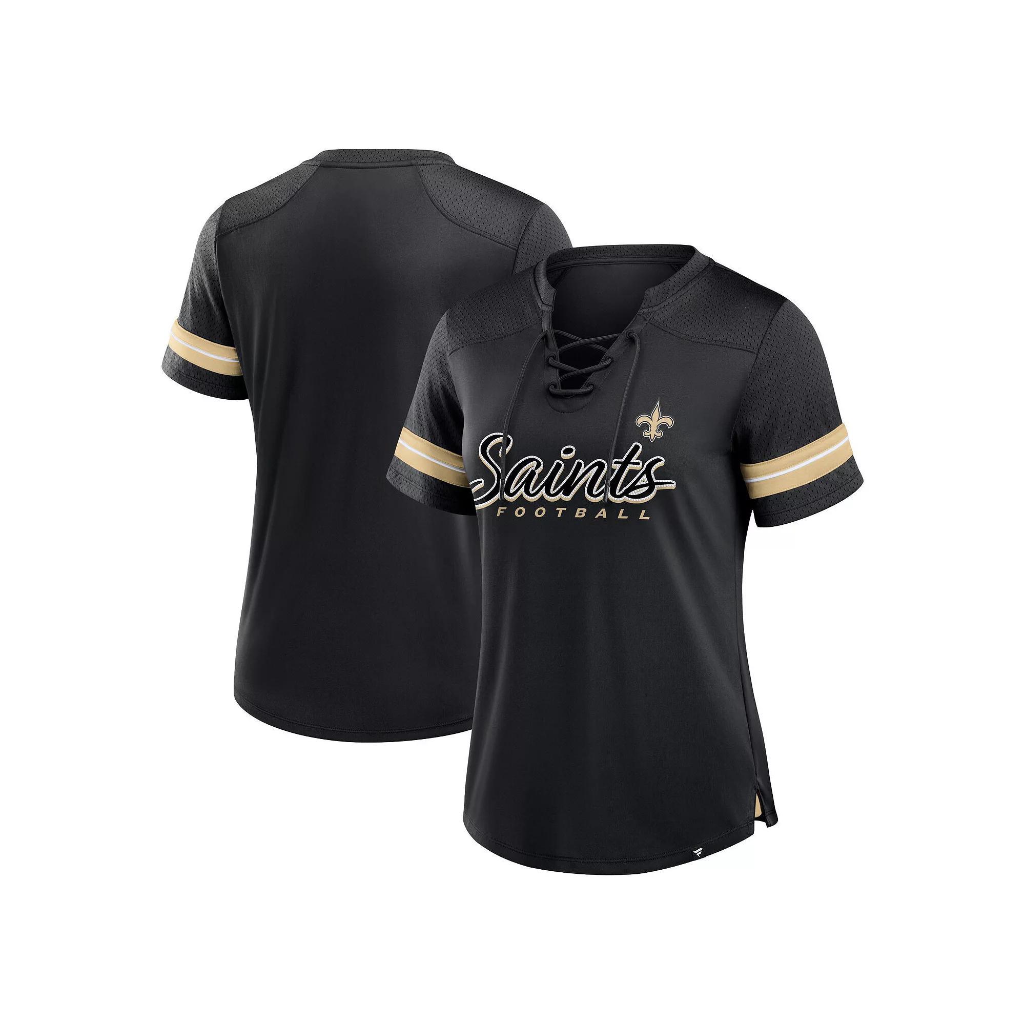 Women's Fanatics Black New Orleans Saints Play Script Lace-Up T-Shirt, Size: Small Product Image