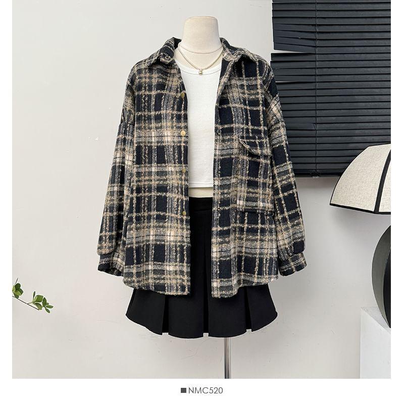 Oversized Plaid Wool Shacket Product Image