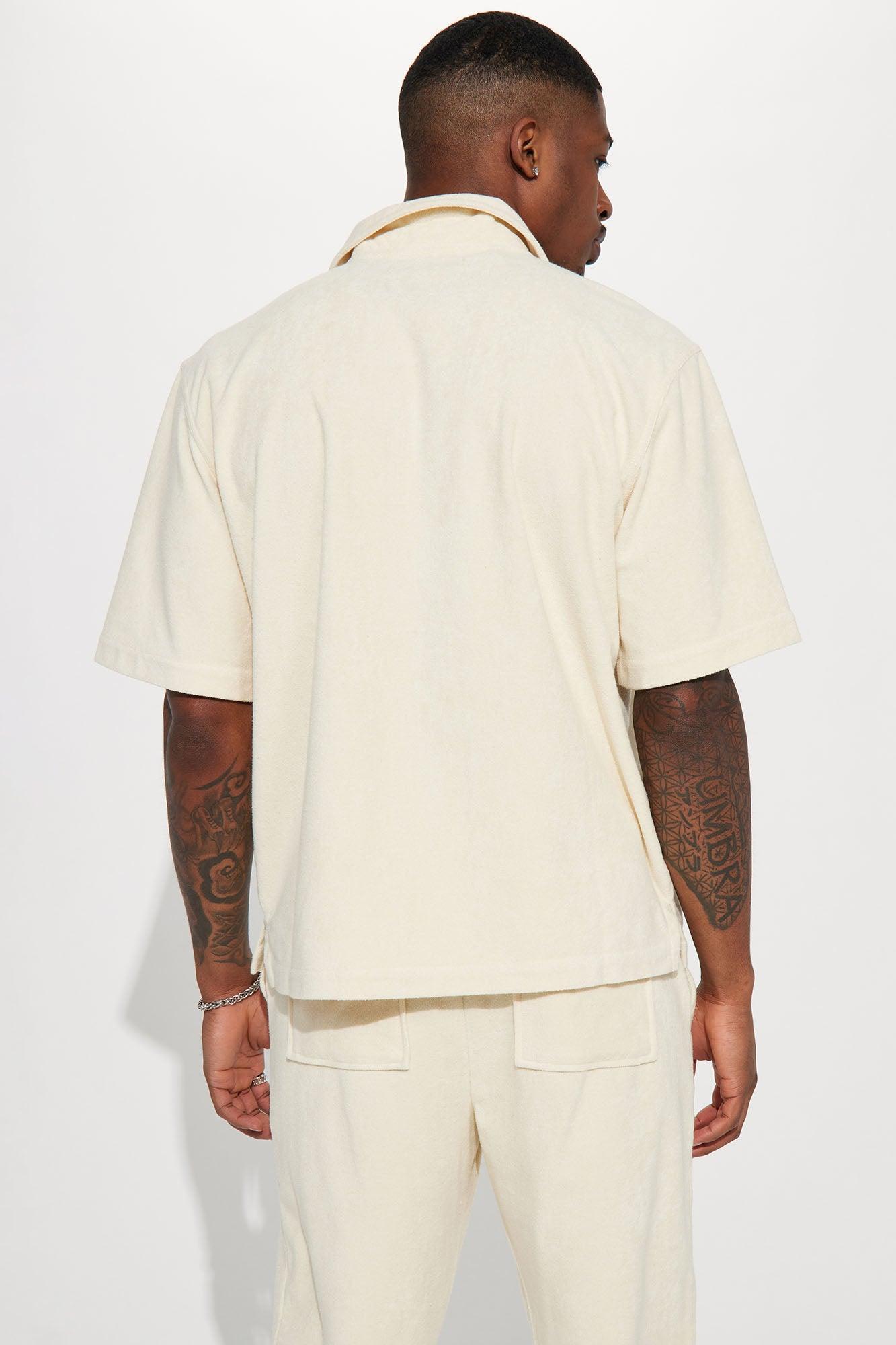 Dipped Terry Short Sleeve Cuban Shirt - Cream Product Image