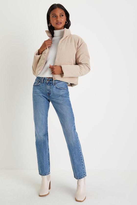 Cloud Nine Cutie Beige Cropped Corduroy Puffer Jacket Product Image