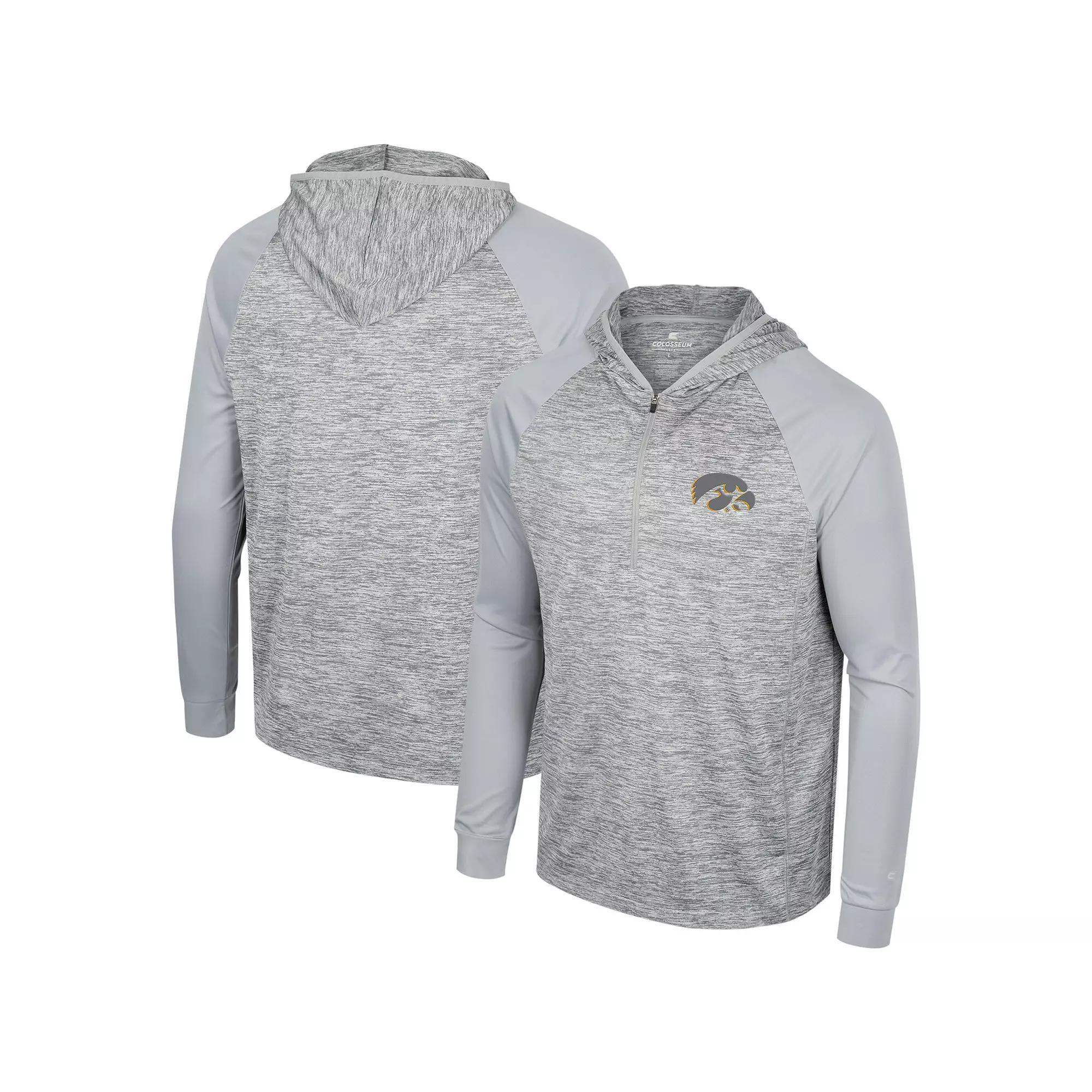 Men's Colosseum Gray Iowa Hawkeyes Cybernetic Raglan Quarter-Zip Hooded Top, Size: Small, Grey Product Image