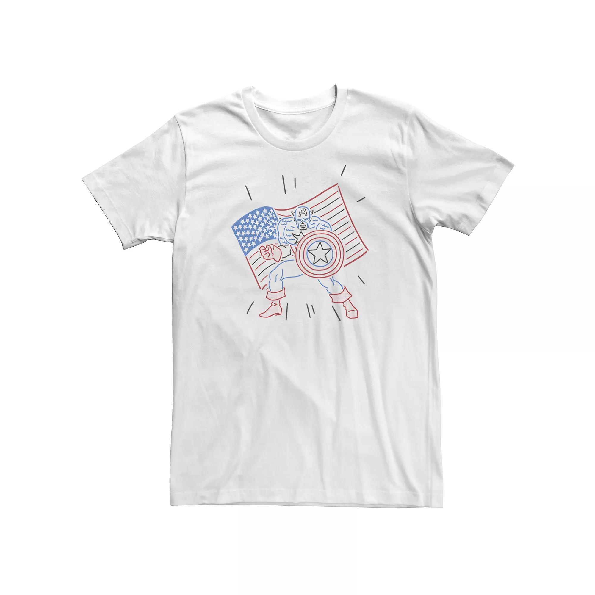 Big & Tall Marvel Captain America Patriotic Line Art Tee, Men's, Size: 5XL, White Product Image