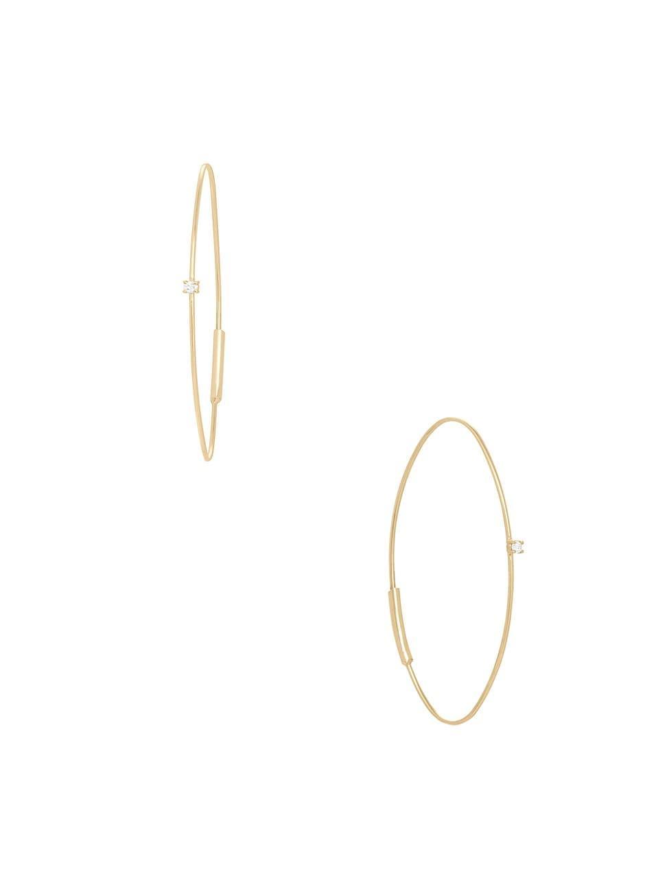 Womens 14K Yellow Gold & Diamond Small Wire Oval Magic Hoop Earrings Product Image
