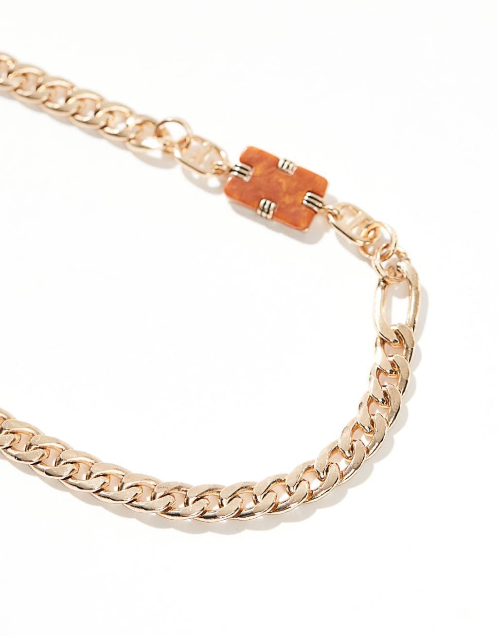 Icon Brand curb chain necklace with tigers eye in gold Product Image
