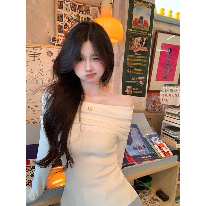 Off-Shoulder Plain Sweater Product Image