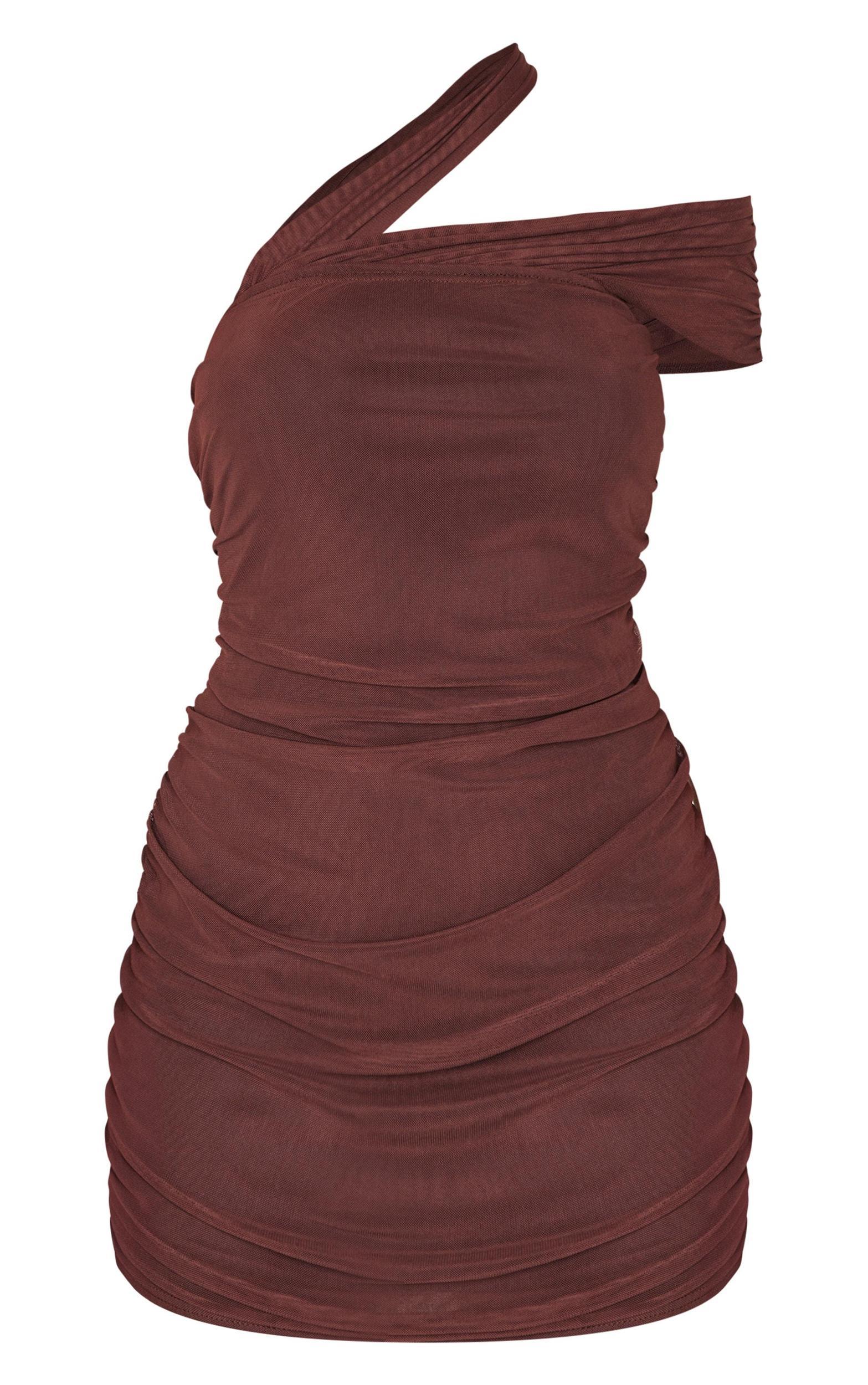 Chocolate Mesh Neck Detail Mini Dress Product Image
